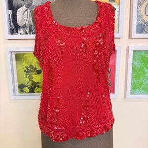 Y2K Red Beaded Sequin Top ❤️✨